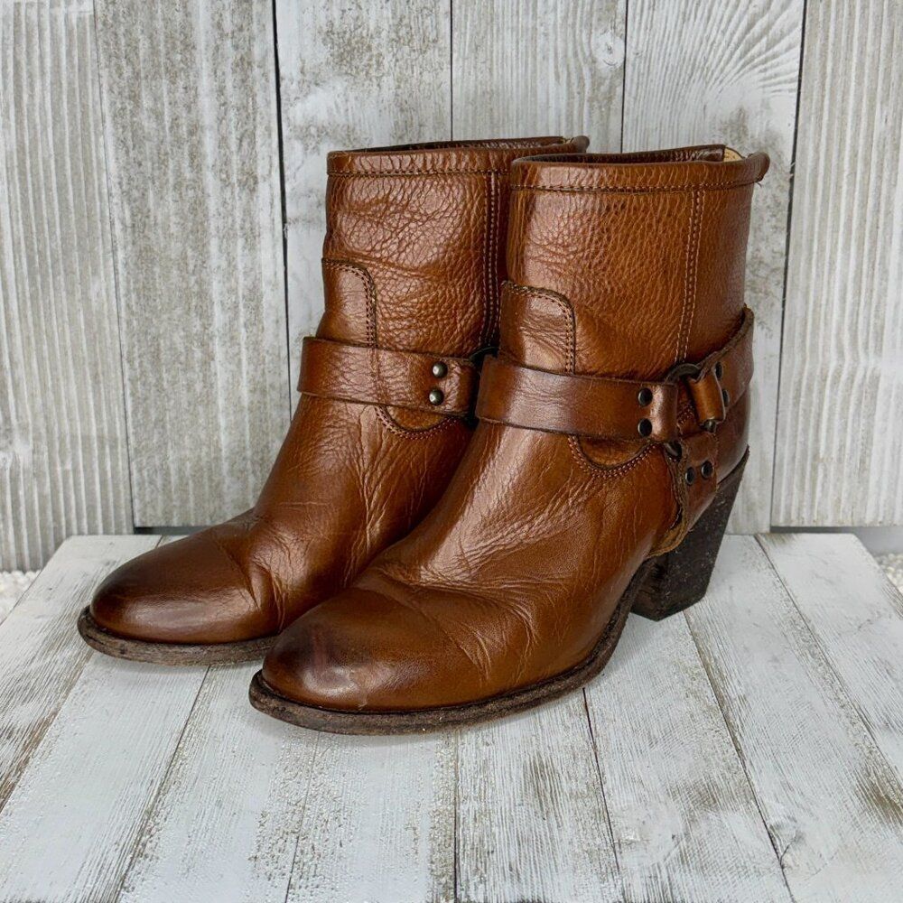Frye Brown Leather Harness Ankle Boots Tabitha Size 8.5 B